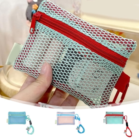 Viflosae Toiletry Bags Toiletry Bag for Women Mesh Zipper Pouch with Lanyard Portable Mini Storage Bag Lightweight Polyester Mesh Pouch for Cosmetics Cards Keys Headphones 3 Colors Available