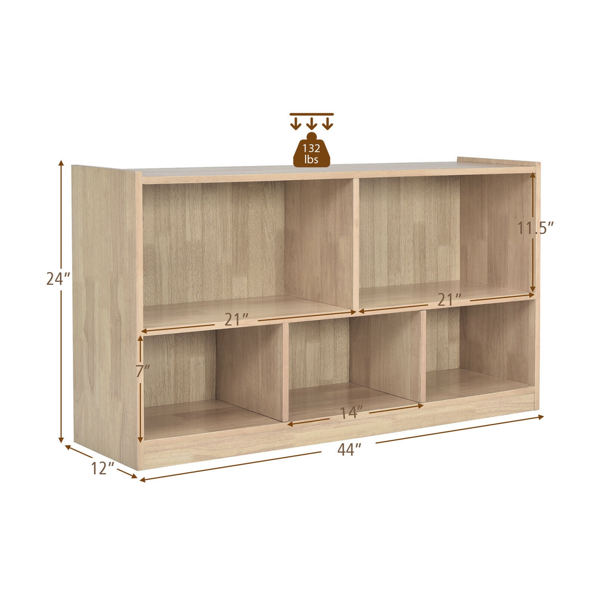 Gymax Kids 5-Cube Storage Cabinet 2-Shelf Wood Bookcase Organizer Natural