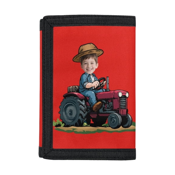 POLERO Boy On Red Tractor Boys Wallet for Sports, Polyester Children's Wallet with Lightweight Velcro Trifold Card Wallet