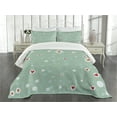 thumbnail image 3 of Ambesonne Aqua Quilted Bedspread Set 3 Pcs, Sketch Circles and Hearts, Queen Size, Seafoam Orange White, 3 of 5