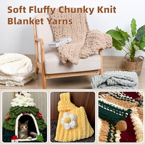 Chunky Yarn for Hand Knitting, 8 Packs Chunky Chenille Yarn for Crocheting, Bulky Thick Fluffy Yarns for Knitting, Super Bulky Blanket Yarns for Handcrafts 2045g (72oz) 245 Yards (224m)