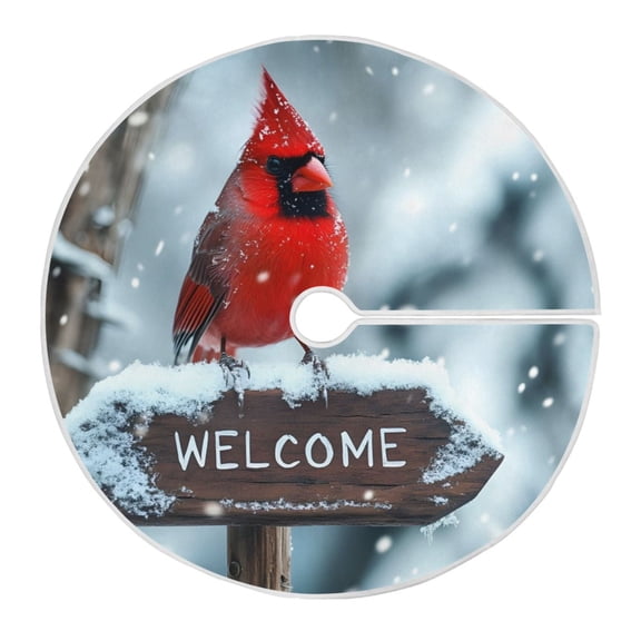 Ryvnso Christmas Tree Skirt Winter Cardinal Welcome Xmas Tree Skirts Ornament Home Decorations 35.4"