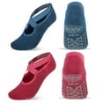 thumbnail image 4 of Sonducket Calcetines de yoga antideslizantes de algodón para mujer Calcetín de vendaje de danza de ballet Pilates y transpirable Medias rojo vino + azul, 4 of 6