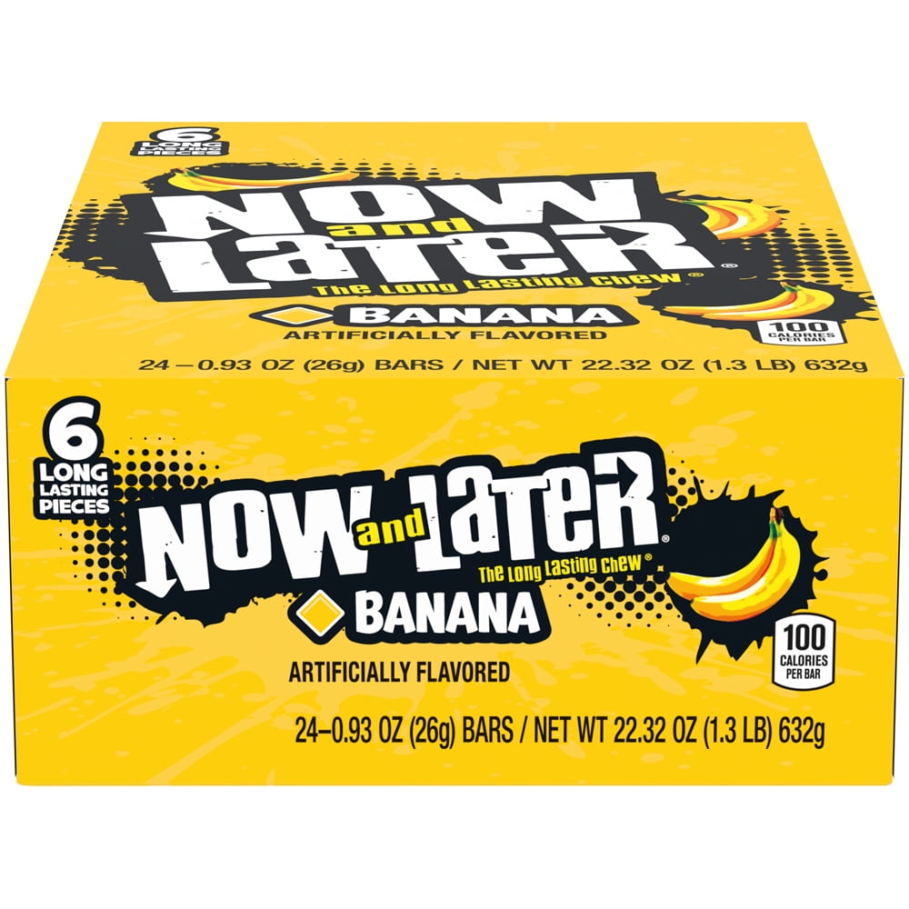 Now and Later Original Banana Chews Candy Bar, 0.93 Oz (24 Count)