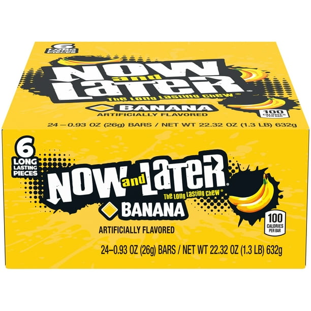 Now And Later Original Banana Chews Candy Bar 0 93 Oz 24 Count Walmart Com