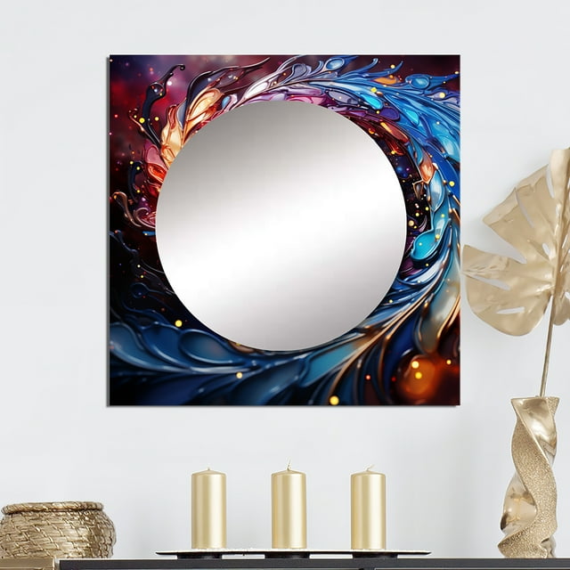 Designart "VORTEX" Abstract Spirals Square Mirror For Wall Decor - Large Multi-Color Square Printed Wall Mirror Art - Square Transitional Mirror - Wall Mounted Square Large Mirror