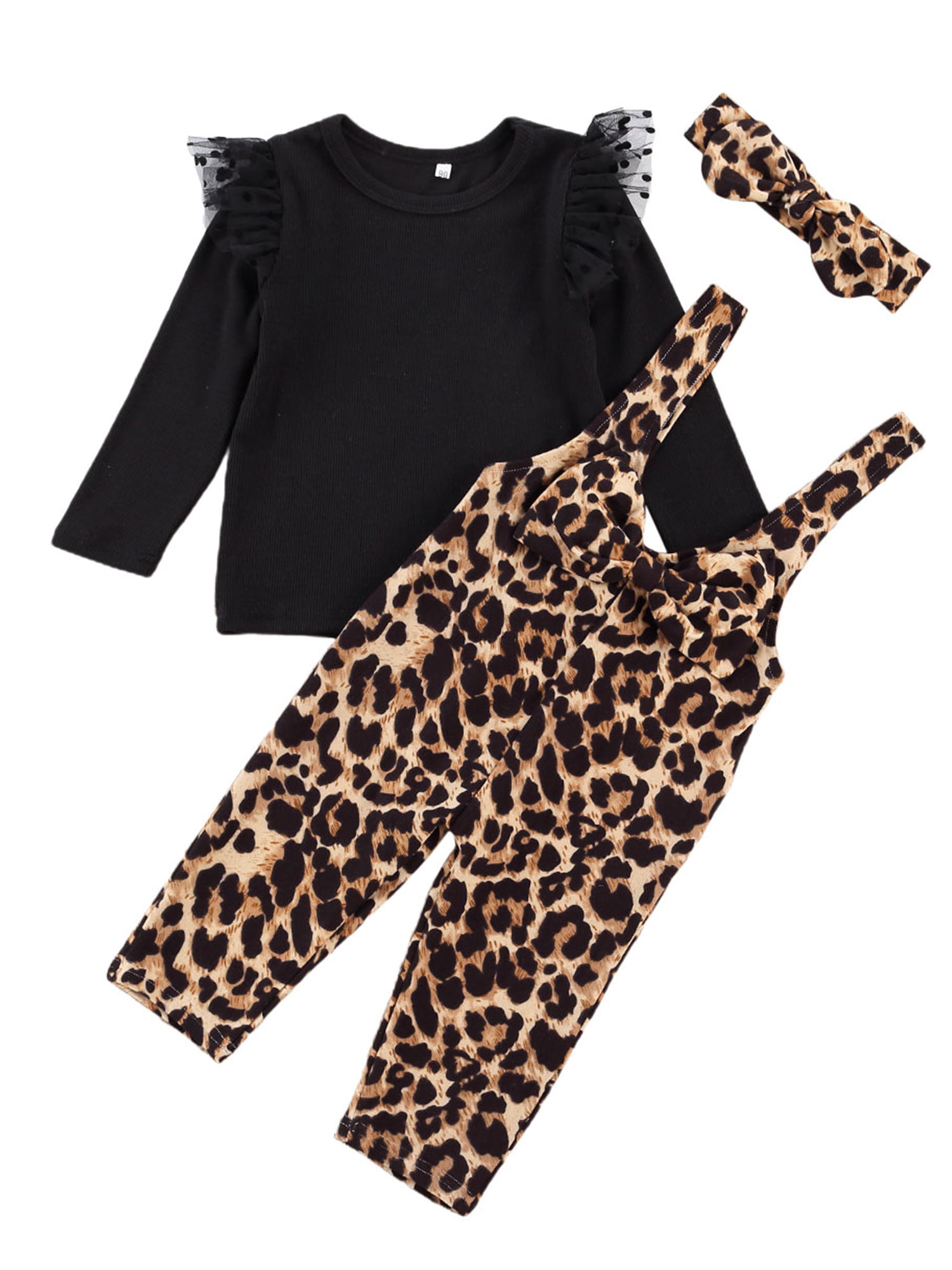 Toddler Baby Girl Clothes Set Toddler Long Sleeve O-neck Top Leopard Print Pants 