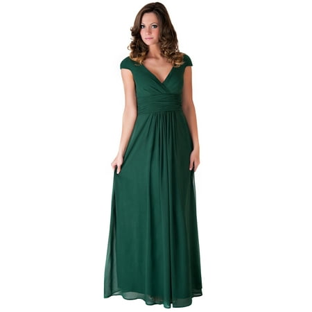 Faship Womens V-Neck Evening Gown Formal Dress Hunter Green - L,Hunter