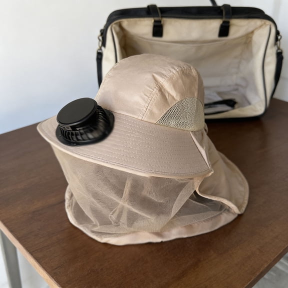 Summer Hat with Solar and USB Powered Fan – Wide Brim Mesh Face Cover Cap for Camping, Hiking, Fishing, Gardening – Cooling Sun Protection for Outdoor Work (Beige-2)