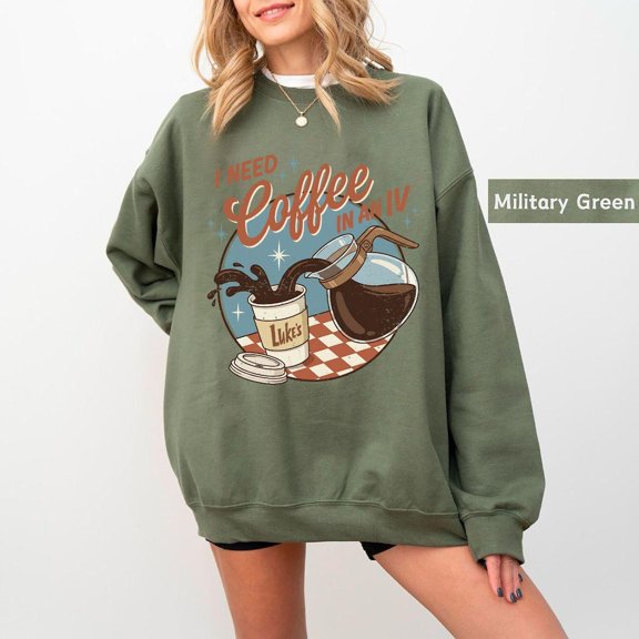 Retro I need Coffee In An IV Sweatshirt, Luke's Coffee Shirt, Autumn Vibes Sweater