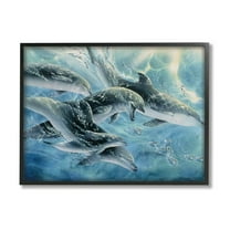 Stupell Industries Playful Passage Dolphins Swimming Coastal Painting Black Framed Art Print Wall Art