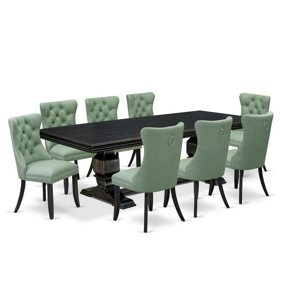 Luxe by East West Furniture 9 Pieces Dining Table Set a Rectangle Table and 8 Dining Chairs