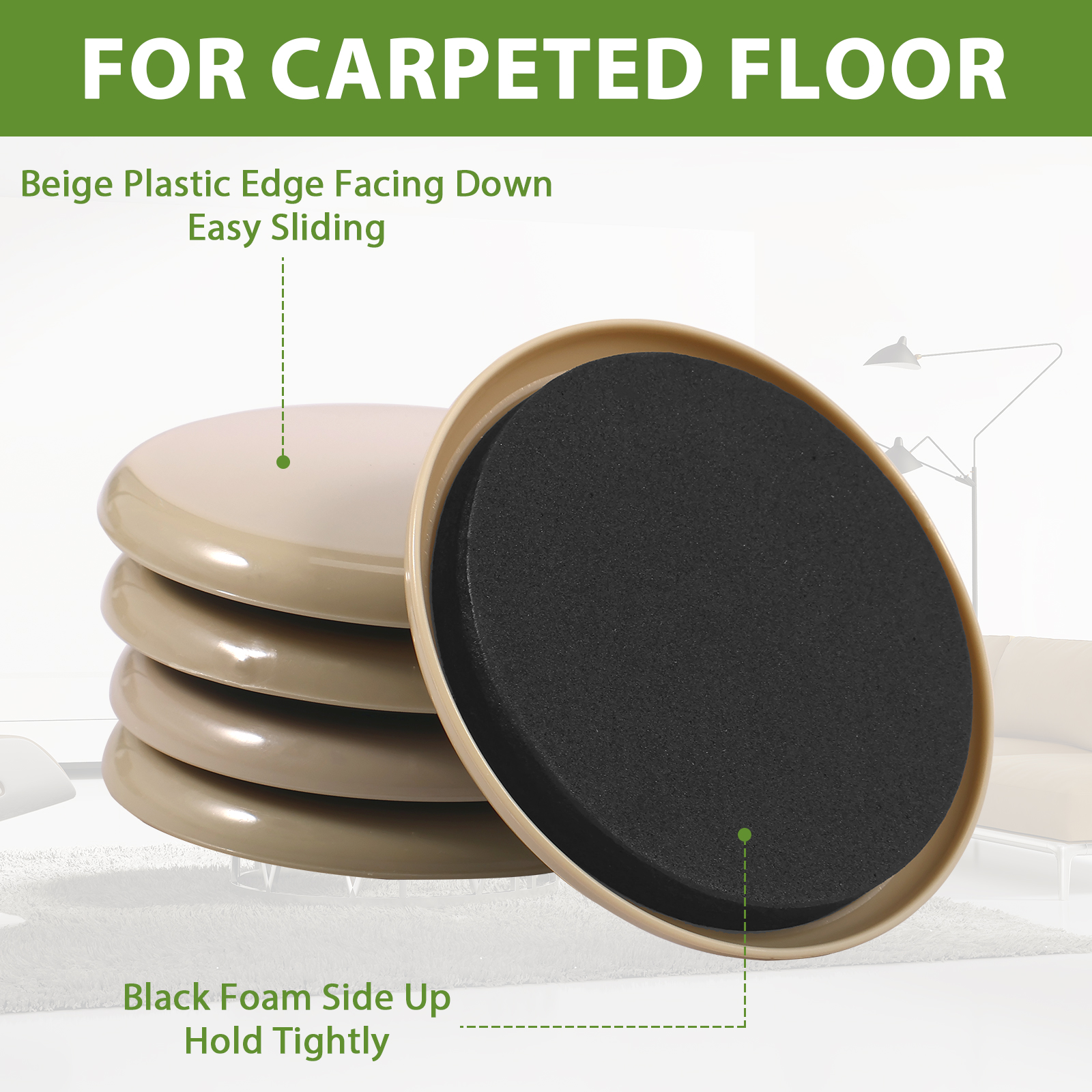 32Pcs Furniture Sliders for Carpet 3.5inch Round Furniture Sliders Reusable Heavy Furniture Movers Move Your Furniture Easy Furniture Moving Pads for Kitchen Appliances Furniture