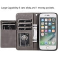 thumbnail image 2 of Wallet Case for iPhone 6 iPhone 6S, 5 Card Slots Magnetic Closure Zipper Pocket Handbag PU Leather Flip Case with Wrist Strap TPU Kickstand Cover for iPhone 6/6S - Gray, 2 of 14