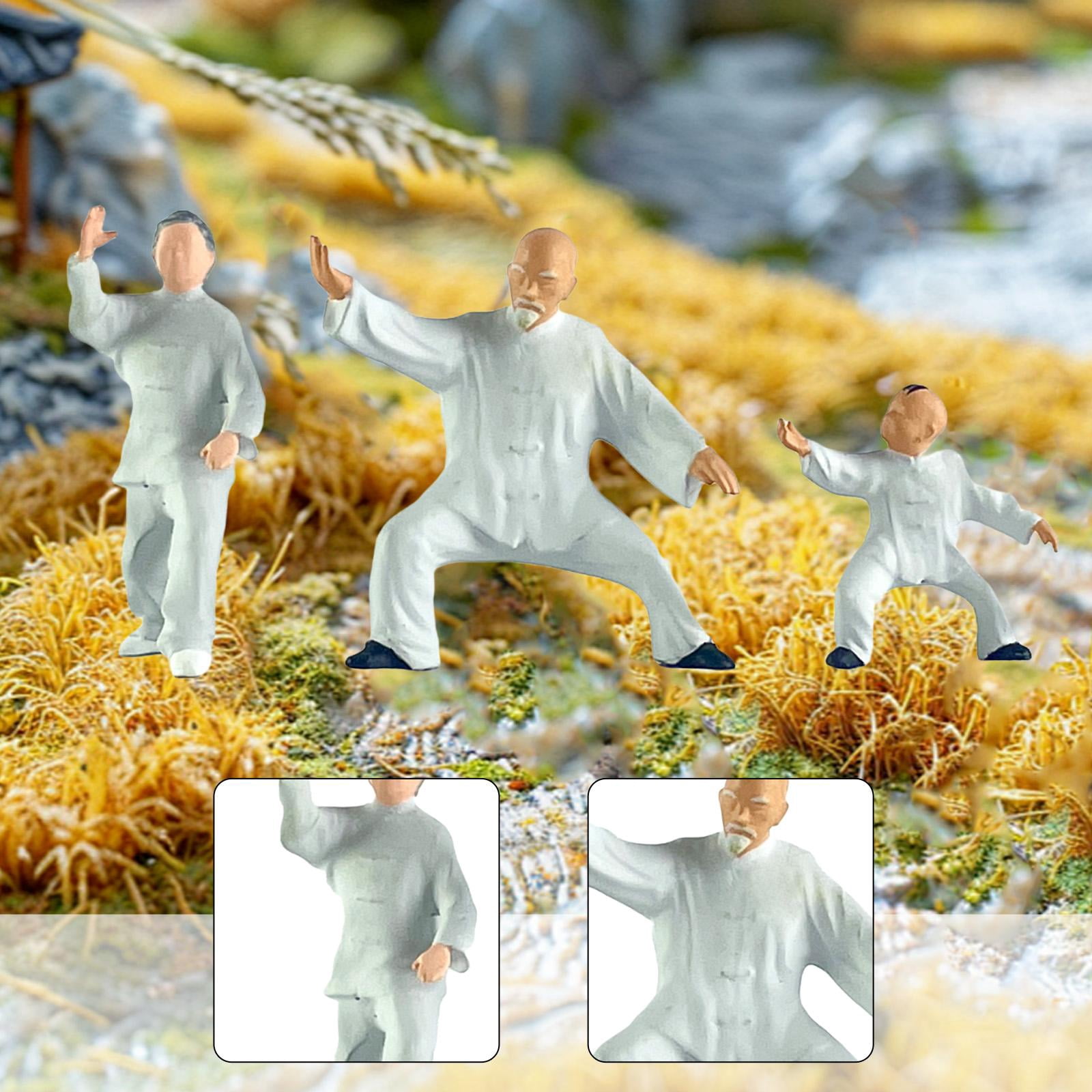 Dualoai 3x 1/64 Tai Chi Figure for Micro Landscape Photo Props Doll House Decoration