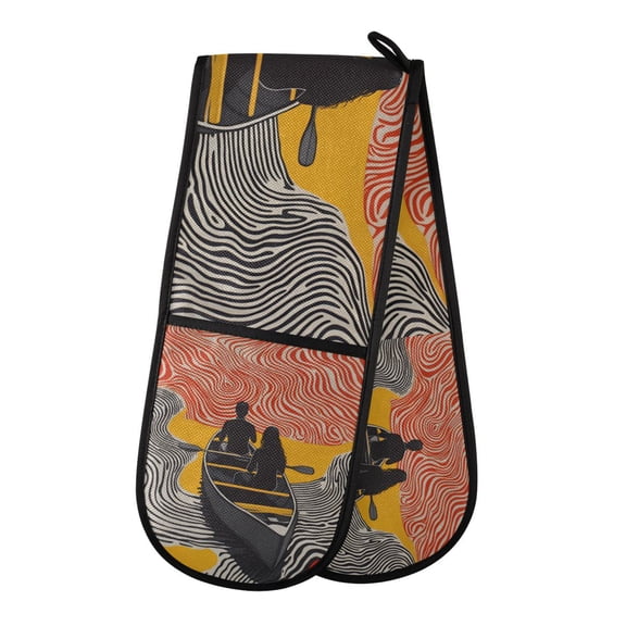 Yayeee Double Oven Mitt Kitchen Heat Resistant Baking 35" x7" Quilted Glove, Striped Boat