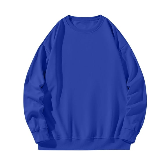 safuny Men's Casual Drop Shoulder Loose Shirts Big&Tall Solid Color Pullover Crew Neck Sweatshirts Workout Fashion Long Sleeve Tops Blue M