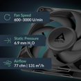 thumbnail image 2 of Arctic ACFAN00305A P12 Pro Premium Fan, 120 mm PWM Fan, 600-3000 RPM, 0 RPM <5% PWM, Fluid Dynamic Bearing, 4-Pin (Black), 2 of 7