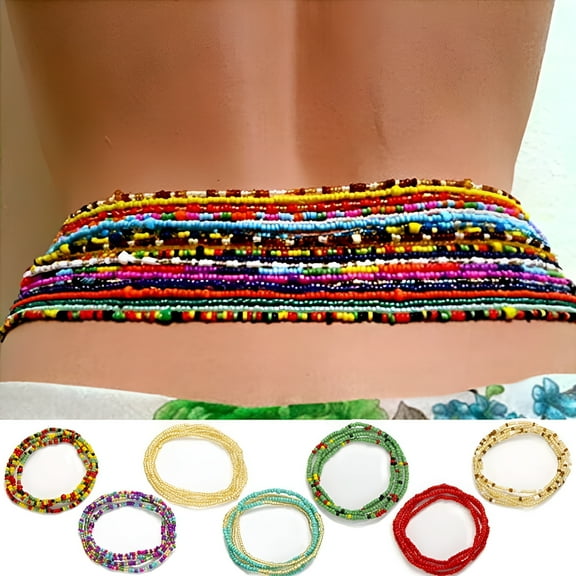 DESIGNICE African Waist Beads Chain Layered Belly Body Chain Beach 7Pack Waist Jewelry Body Accessories for Women