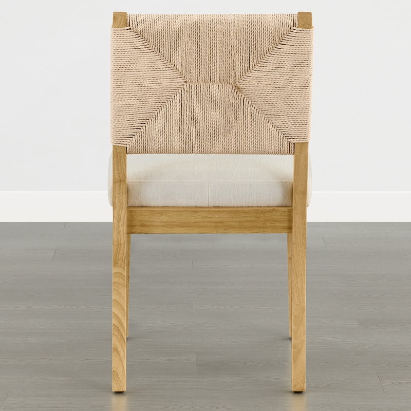 Spruce & Spring Boho Upholstered Dining Chairs Set of 2 with Handwoven Paper Rope Back for Dining Room or Kitchen, Cream Fabric, Natural