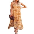 thumbnail image 3 of CNKOO Robe Maxi à Fleurs à Col en V pour Femmes, Boho Imprimée, à Bretelles Spaghetti, Ethnique, de Plage, Longue, Noire, TG, 3 of 6