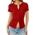 thumbnail image 7 of Button Down Shirts for Women Solid Color Y2k Tops Ribbed Knit Slim Fit Casual Crop Going Out Cardigan, 7 of 7