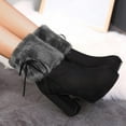 thumbnail image 7 of Fesfesfes Fuzzy Boots Women Warm Solid Retro Zipper High Heel Round Toe Heel Boots Shoes 7.5(40), 7 of 7