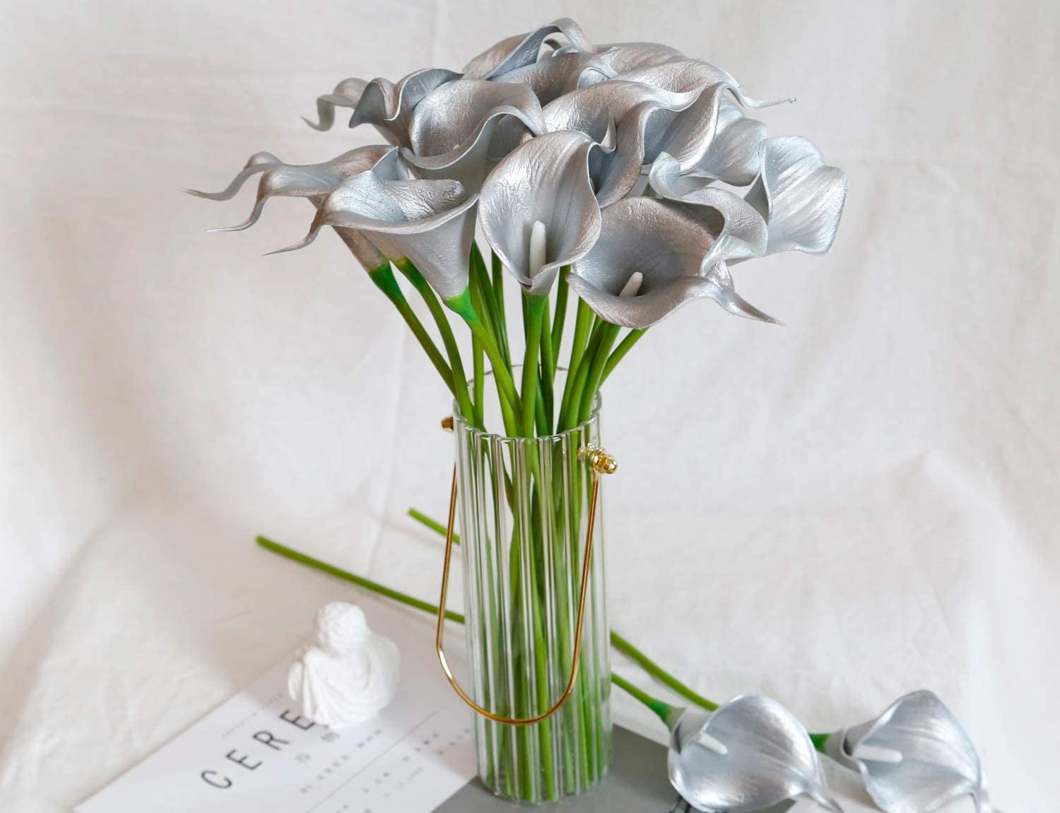 20Pcs Artificial Calla Lily Flower Real Touch Latex Flowers for DIY Wedding Bouquet Party Home Decor (Pure White)