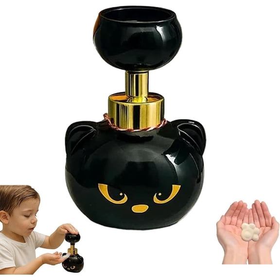 Cute Cat Paw Foam Soap Dispenser, Black Kitty Pump Creates Paw-Shaped Foam, Refillable Empty Bottle for Bathroom Kitchen