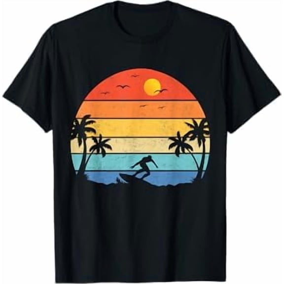 Greenink Vintage Beach Surfing Surfboard Retro Surfboarder Surfer T-Shirt Surfer Lover Gift Shirt Unisex Pure Cotton Tee