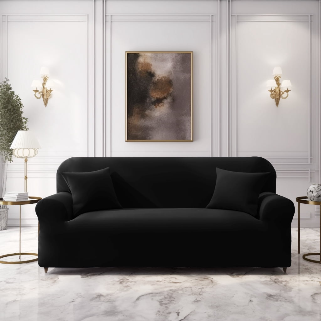 YEAHOME Stretch Sofa Slipcover with Pillow Case 1-Piece Sofa Cover Furniture Protector Couch Soft with Elastic Bottom for Kids Pet Protector Furniture Covers(Oversized Sofa, Black)