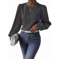 thumbnail image 3 of Women'S Long Sleeve Scoop Neck Pleated Front Fitted Blouse Tops Dark Gray L, 3 of 8