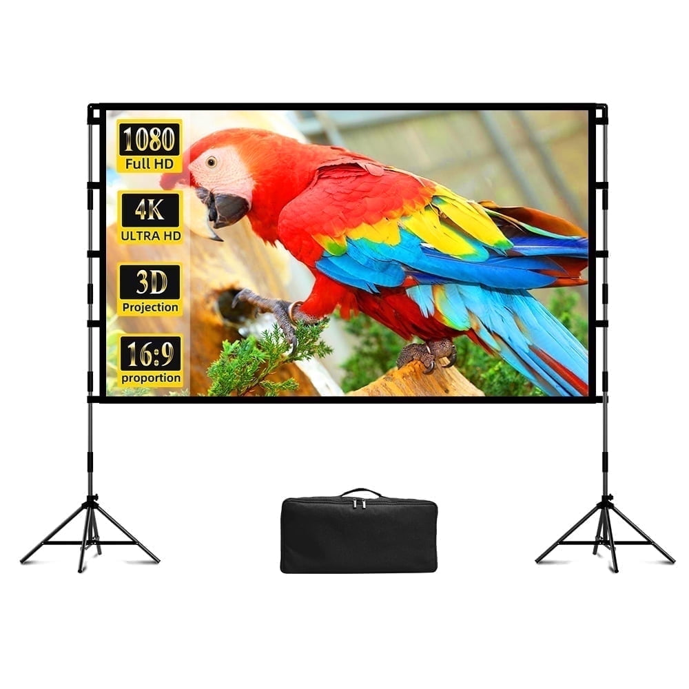 HVKDIEB Projector Screen with Stand,100 Inch 16:9 HD 4K Indoor Outdoor Projection Cinema Screen