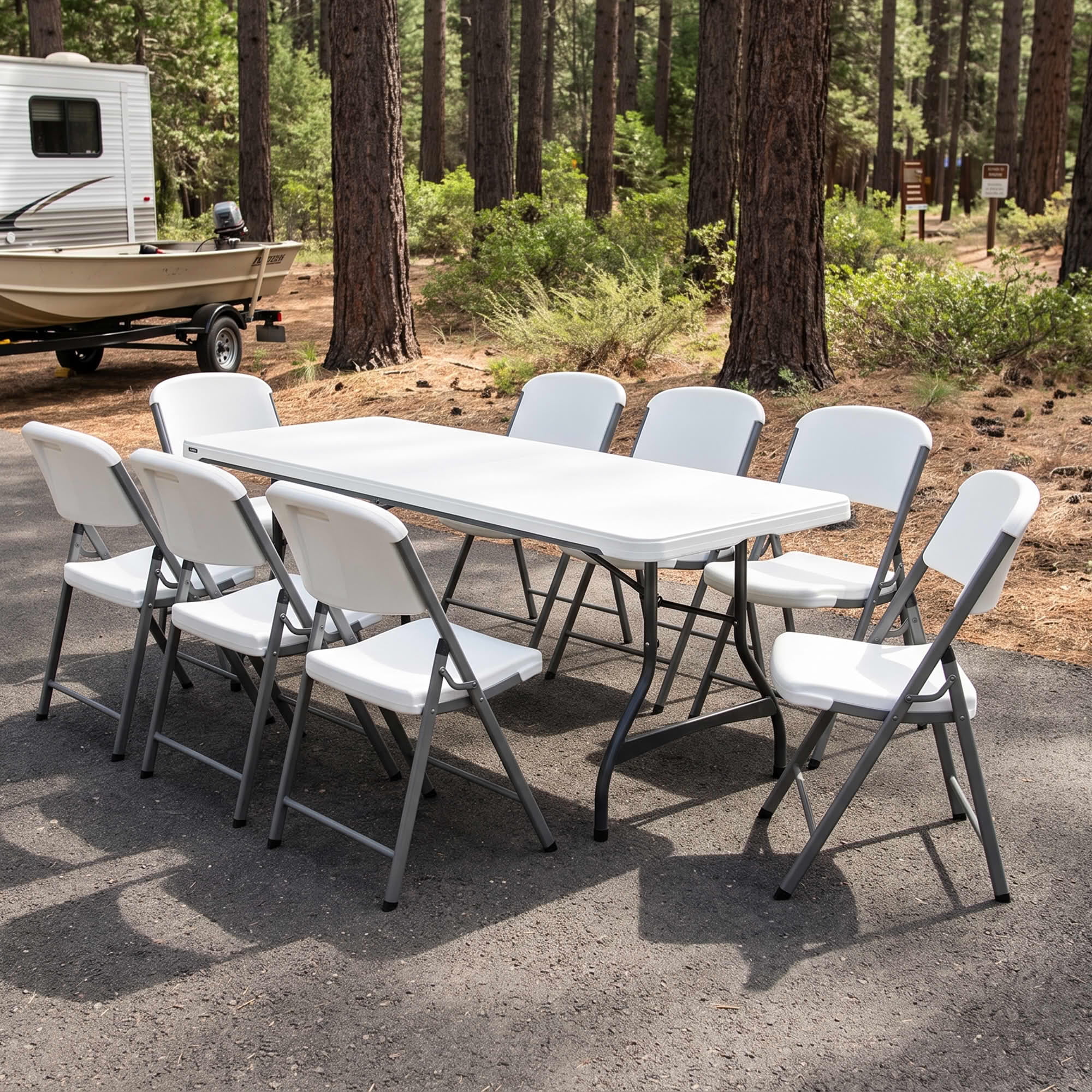 MAYEERTY 6FT White HDPE Fold-in-Half Folding Table, 507LB Capacity Powder Coated Steel Frame UV Water Resistant Portable Table