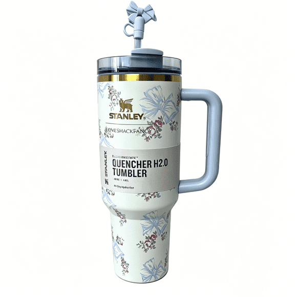 Stanley 1913 The Quencher H2.0 FlowState™ Tumbler 40 OZ Limited-Edition Insulated Stainless Steel Cup with Handle & Straw, Rosa Beaux Blue