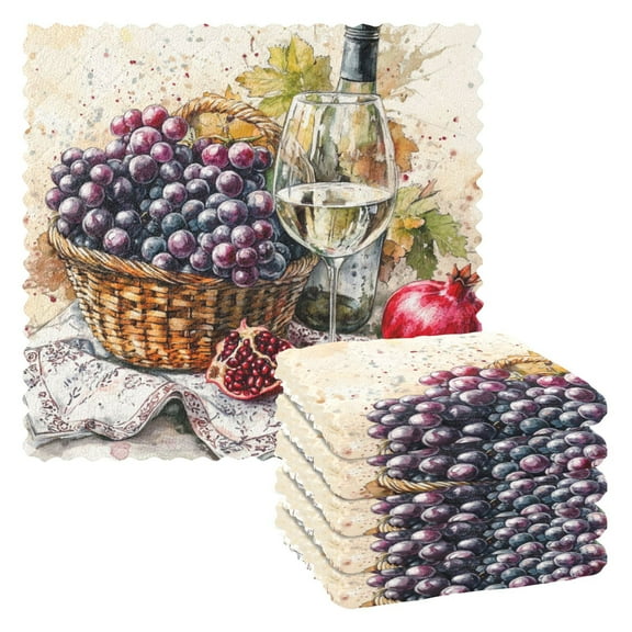 Qxltty Fruit Basket with White Wine Kitchen Towels Set of 6 Ultra Soft Absorbent Quick Drying Dish Cloths 11 x 11in