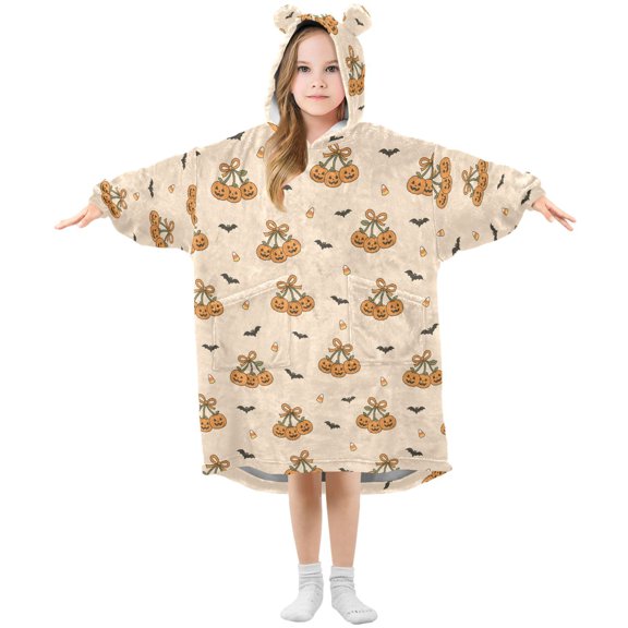Wearable Blanket Hoodie Oversized Blanket Hoodie for Boys Girls Teens 3-14YR Pumpkin Bow