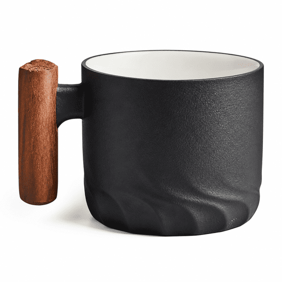 RAIRSKY Ceramic Espresso Cups with Wooden Handle Espresso Shot Cups Ceramic Tea Cups Porcelain Demitasse Cups for Coffee or Tea,Coffee Mug Cup with Wood Handle,Retro Tea Mug Cups
