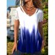 thumbnail image 2 of Camisa de manga corta para mujer, retales con mangas de encaje, cuello en V, camisa holgada estampada para mujer, Top para fiesta diaria de verano, azul XXL, 2 of 6