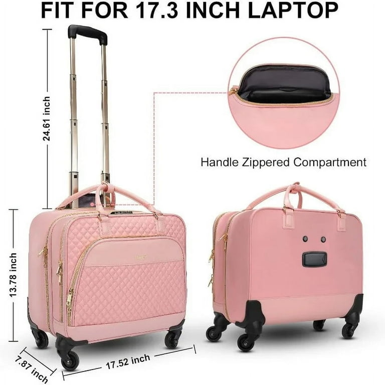 17.3 Inch Rolling Briefcase with Wheels TSA Lock Computer Bag on Wheels Roller Bag for Travel Business Work Pink Walmart