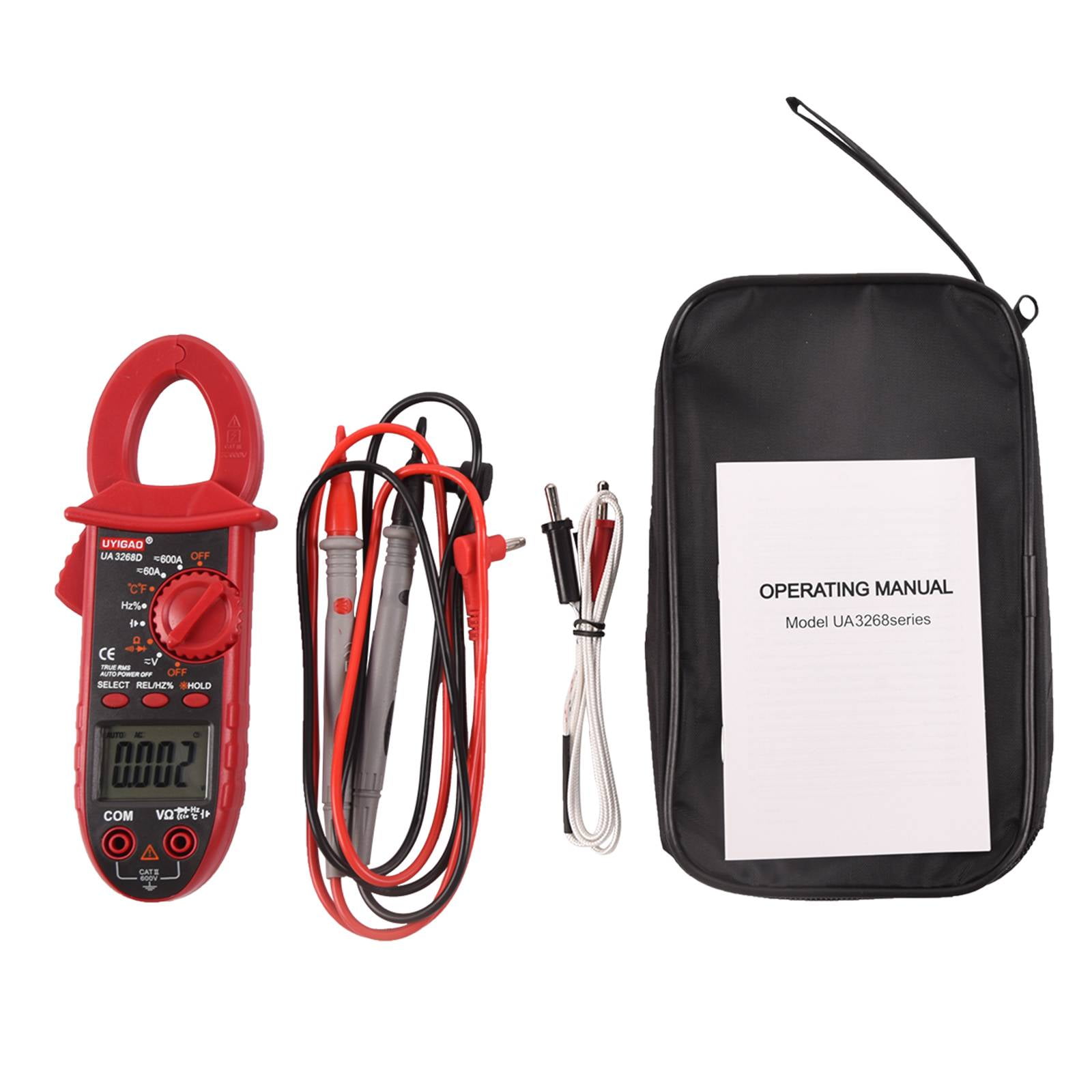 Open Jaw Digital Clamp Meter Multimeter 6000 Counts - Rechargeable, Measures Voltage, Current, Resistance, Capacitance