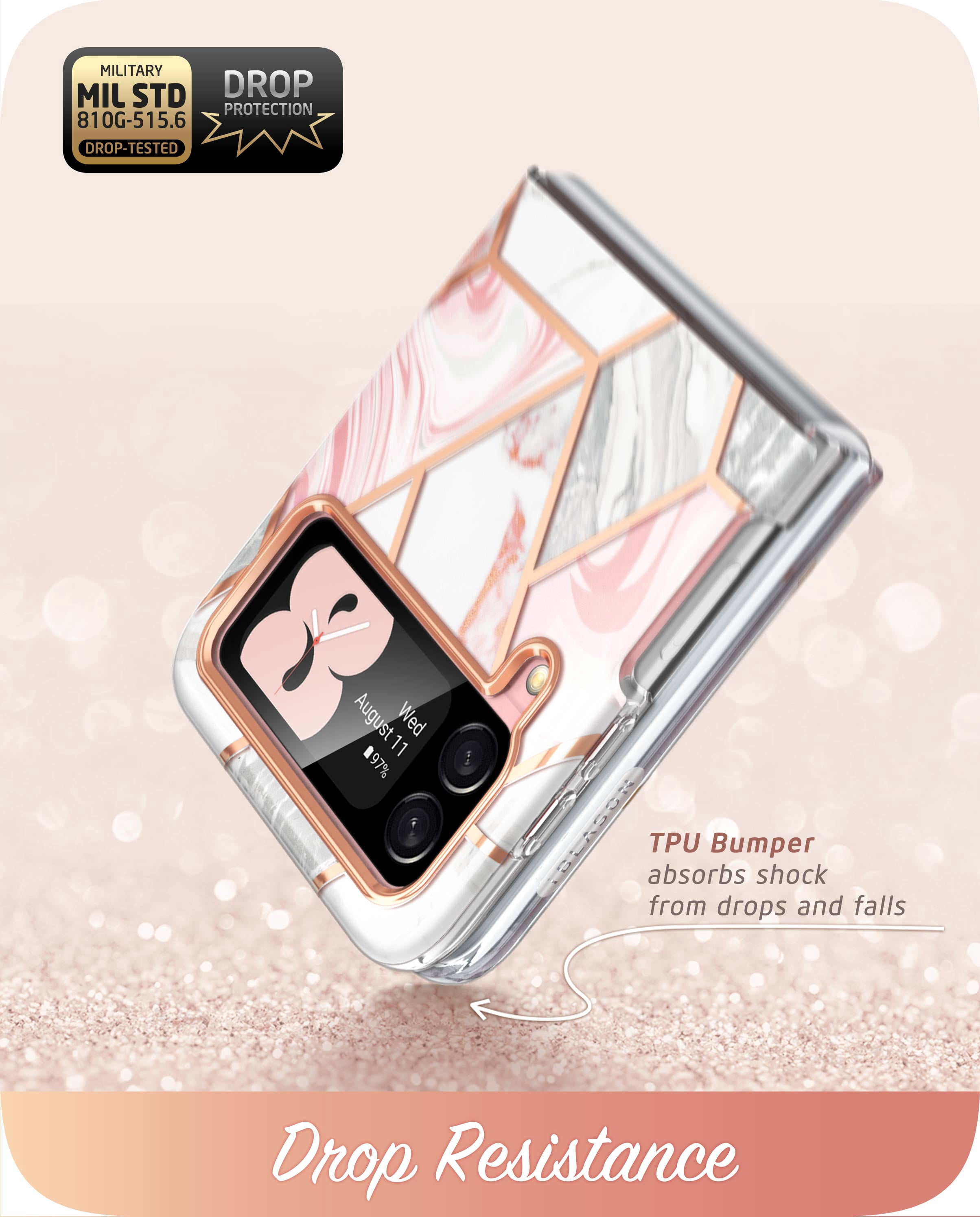 i-Blason Cosmo Series Case for Samsung Galaxy Z Flip 3 5G (2021), Slim Stylish Protective Bumper Case Without Built-in Screen Protector (Marble)