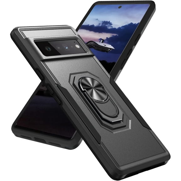 Google Pixel 6 Pro 5G Case with Built-in 360° Swivel Ring Stand Magnetic Shockproof Case for Google Pixel 6 Pro 5G - (Black)