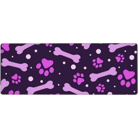Purple Paw Print and Bone Large Gaming Mouse Pad Non Slip Rubber Mouse Mat Desk Pad Long Extended Keyboard Pad 31.5x11.8