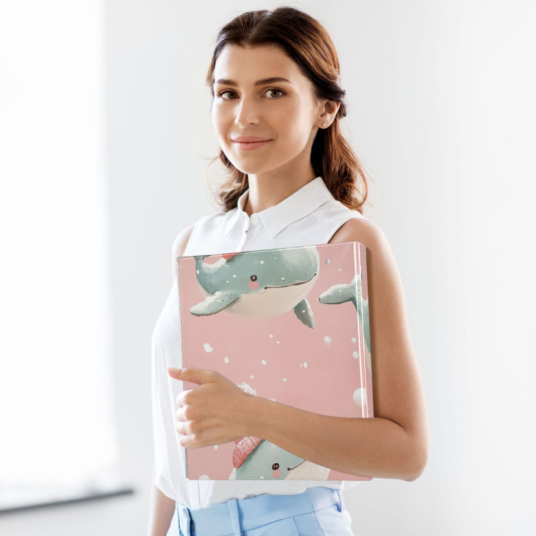 Cute Whales 3 Ring Binders 1.5 inch Hardcover File Folders with Interior Pockets A4 Size Organizer for School Office Hospital