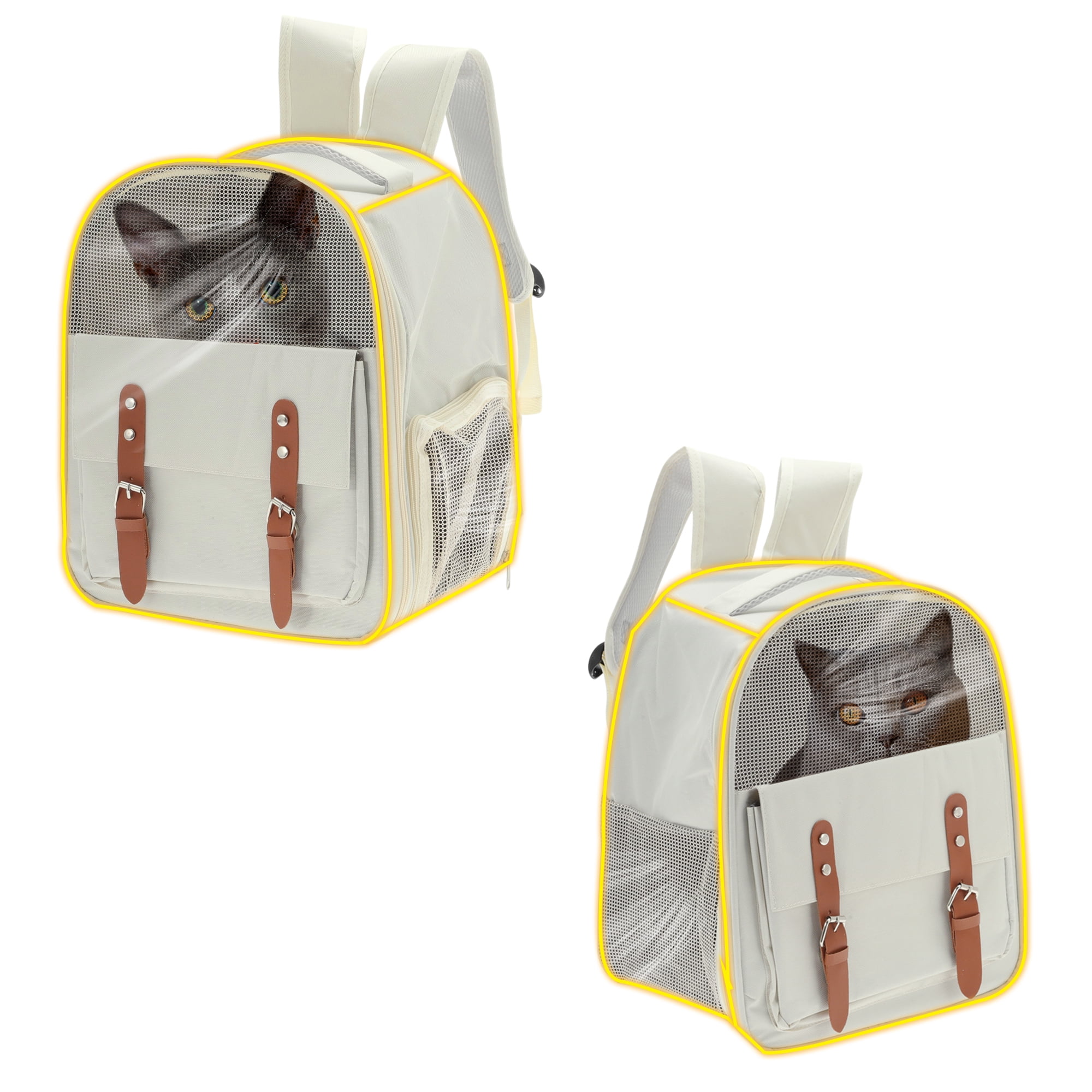 Unique Bargains Pet Backpack for Cats and Small Dogs Breathable Carrier Beige