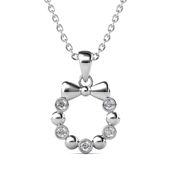 Cate & Chloe Edith 18k White Gold Plated Silver Ribbon Necklace with Swarovski Crystals for Women