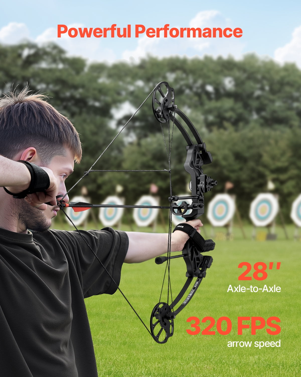 VEVOR Compound Bow Archery, Adjustable 19-30 in Draw Length Compound Bow Package for Beginner, 19-70 Lbs Draw Weight Archery Bows and Arrow Set, Right Hand Kit with Hunting Equipment, 320 fps, Black