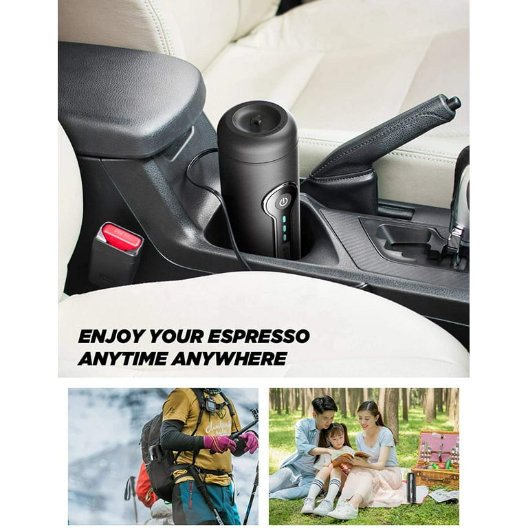 CONQUECO Portable Coffee Machine Travel - 12v Car Espresso Maker with  Battery for Camping - Small Electric - 3 Mins Heating - Rechargeable USB  Charging (Silvery) 