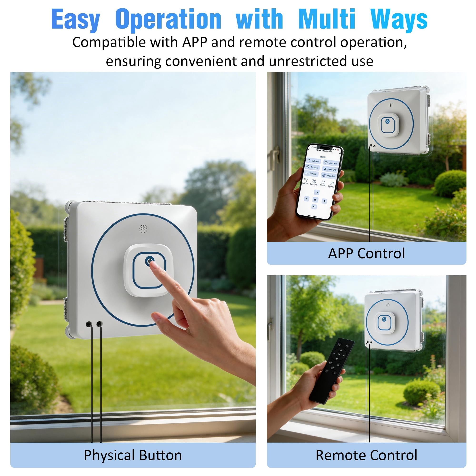 Window Cleaner Robot with 2 Pads, 8000Pa Suction Dual Direction Auto-Spray Windows Cleaner with 4 Cleaning Modes - Intelligent Path, Edge Detection, Remote Control, 15-Stage Anti-Fall System